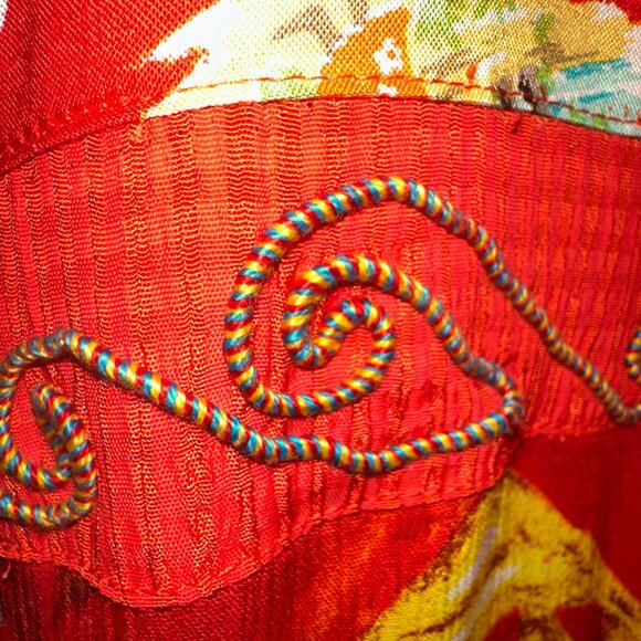 Vtg Howard Wolf 80's Woman Orange Floral Hawaiian Shirt Blouse Size 4 - Picture 8 of 15